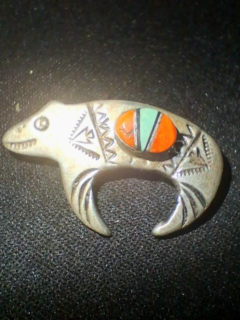 Vintage Native American Sterling Inlay & Mexican Alpaca Abalone Bear Brooch Lot
